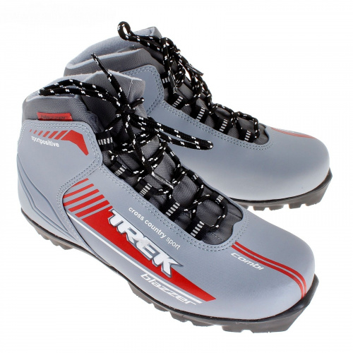 Ботинки лыжные TREK Blazzer NNN ИК (серый металлик, лого красный)